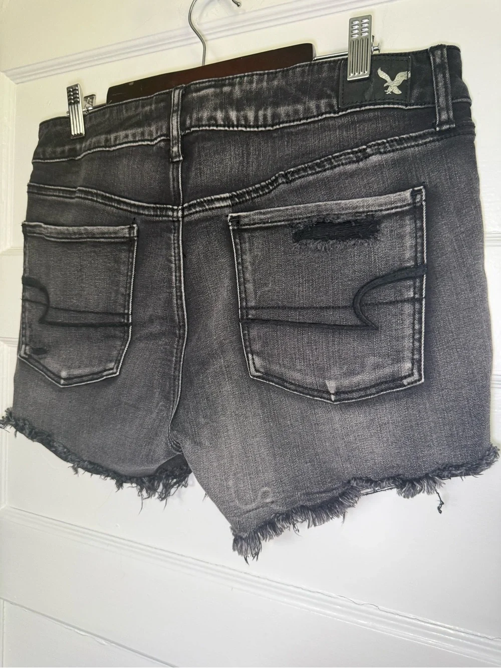 American Eagle Next Level Stretch Distressed High Rise Denim Shortie Shorts 12